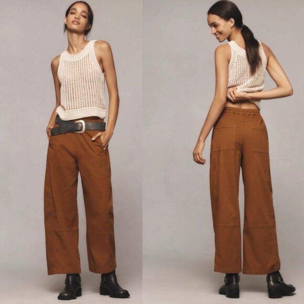 Pilcro The Izzie Relaxed Pull-On Barrell Pants in Brown - Anthro Brand Pilcro